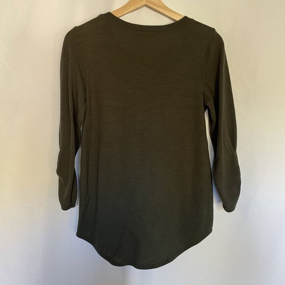 Apt. 9 forest green 3/4 sleeves knit style top women's size small circle neck - Picture 7 of 7